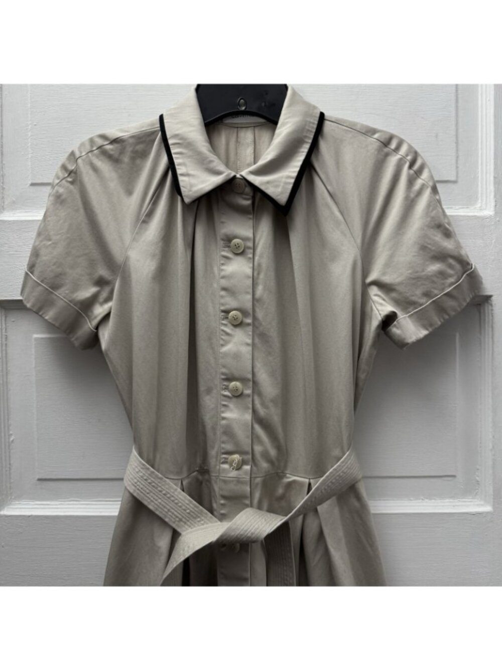 Calvin Klein Beige Belted Shirt Dress Fit Flare Midi Women’s Small - Picture 3 of 9
